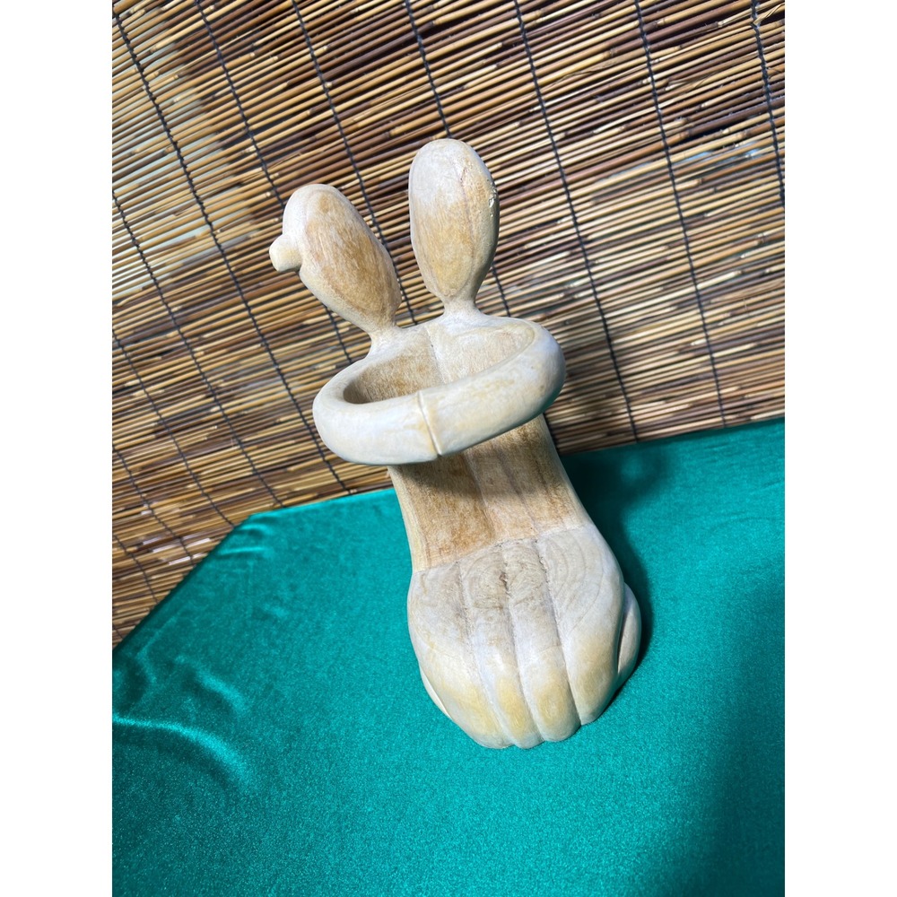Hand Carved Abstract Couple Wine Bottle Holder Natural Wood Sculpture